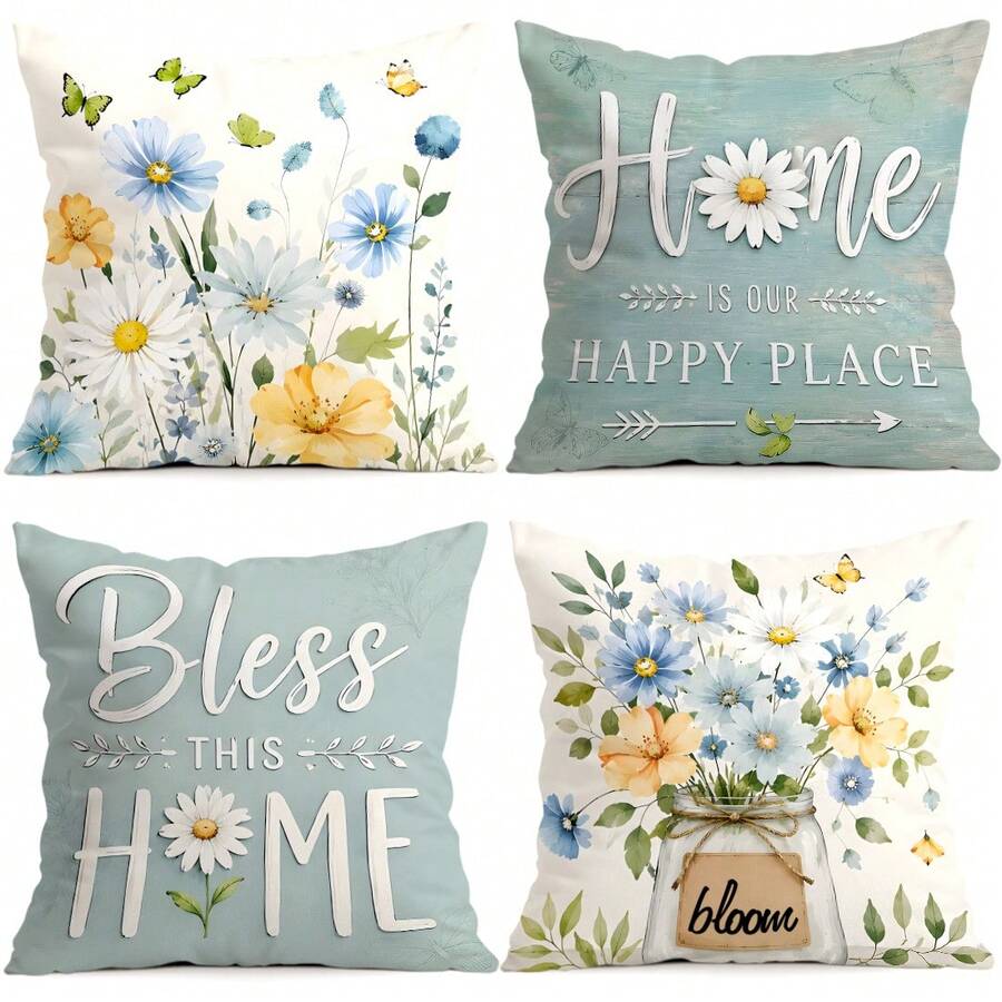 4pcs/1pc Butterfly Floral Pattern Pillow Covers Without Inserts, Single-Sided Printed Pillow Covers, Suitable For Living Room Bedroom Home Decor, All Season Pillow Covers - Multicolor - View 1