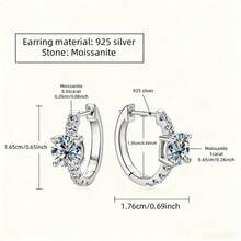 A Pair Of Stylish And Elegant 925 Sterling Silver Hoop Earrings With A 1.18-Carat Moissanite, Perfect For Everyday Wear, Parties, Or As A Gift. - Silver - View 10