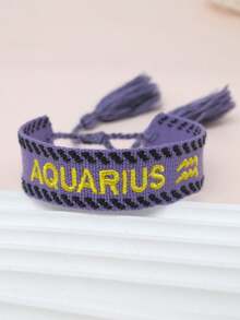 1pc Fashionable Zodiac Handmade Woven Tassel Bracelet With Embroidered Letter For Men And Women - Multicolor - View 3