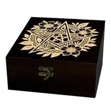 1 Pc Wooden Keepsake Storage Box Ritual Pentagrams Flower Pattern Square Pine Memory Box For Anniversary Jewelry Board Storage 12x12x6cm 4.72x4.72x2.36 Inches - 儀式五芒星花 - 查看 1