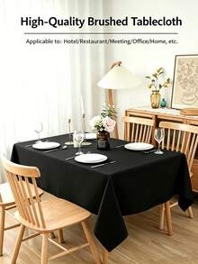 1 pieza Mantel de poliéster de unicolor para mesa de comedor, sala de estar, comedor, mesa de café, banquete de boda, decoración del hogar, fiesta de cumpleaños, exterior, estudio - Negro - Ver 3