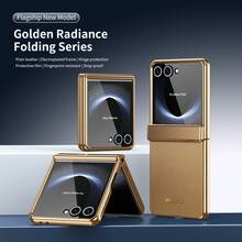 VIETAO 電鍍材質人造皮革全包覆保護手機殼，相容於 Galaxy Z Flip 7 6 5 Flip6 Flip5，附鋼化玻璃螢幕保護貼手機套 - 金色 - 查看 8