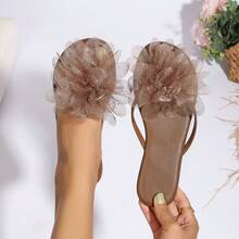 Sandalias tipo tanga con adornos de strass y flores, chanclas suaves antideslizantes, versátiles para playa & uso casual - Marrón - Ver 3