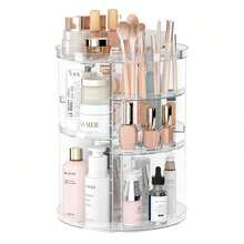 360 Degree Rotating Desktop Storage Rack Acrylic Box Vanity Lipstick Skincare Storage Box Cosmetic Display Rack, Suitable For Vacation Beach, Bathroom, Bedroom And Other Occasions, Large Capacity - Multicolor - View 4