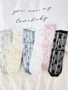 1/6 Pairs Summer Thin Mesh Sweet Floral Lolita Mid-Calf Socks - Multicolor - View 3