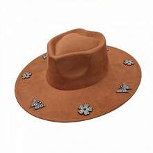 Elegant  Felt Hat With Sparkly Rhinestone Butterfly  Flower Details For Daily  Vacation Outfits - marrón rojizo - Ver 1