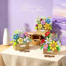 多款微粒積木花籃6件組，732pcs/757pcs/771pcs/886pcs多粒成人組裝花籃，DIY組裝療癒花籃，手工3D花籃，桌面節日溫馨裝飾，適合積木愛好者、收藏家、家居裝飾、藝術收藏。減壓療癒組裝積木玩具，畢業季/母親節/情人節/女孩禮物/復活節/週年紀念/好友/老師/其他重大節日禮物推薦。 - 彩色 - 查看 7