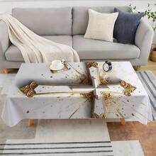 1pc European Style Gold & White Cross Pattern Tablecloth, Vintage Carved Design, Waterproof & Stain-Resistant Polyester Material, Washable & Reusable, Suitable For Church, Religious Party And Home Decor - Multicolor - View 9