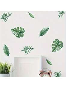 6pcs/Set Green Leaf Stickers, Removable Waterproof Vinyl Decals, Suitable For Home Room Wall Decoration Wallpaper, Home Decor, Room Decor, Wall Decor, Green Leaf Stickers - Multicolor - View 2