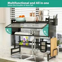 LEO IRIS 1 Multi-Tier Dish Drainer For Kitchen Sinks And Countertops-Dust-Proof, Storage, And Dish-Drying Rack; Household Dish And Cutlery Drainer; Black Kitchen Storage Rack - Black - View 5