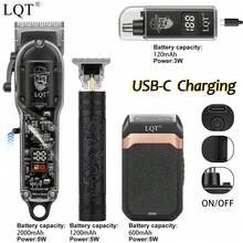 LQT (4件/3件/2件/1件) 無線理容工具組，包含男士理髮器、鬍鬚修剪器、鼻毛修剪器和刮鬍刀，USB-C充電，居家理髮、旅行修鬍與個人理容，送給男性/父親/男友的理想節日禮物 - 黑色 - 查看 4