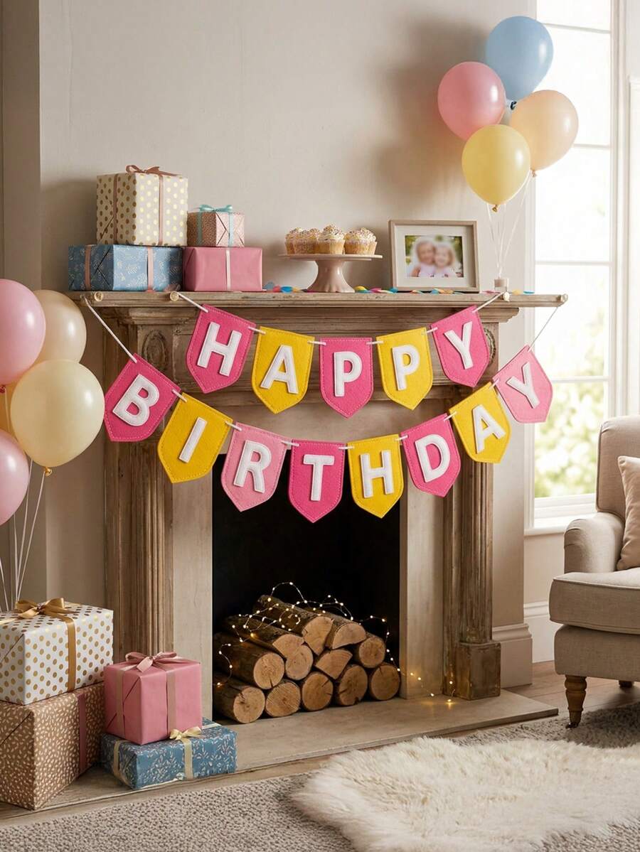 1pc Felt Colorful Rainbow Birthday Banner, Colorful Birthday Decoration, Suitable For Women, Men, Pets, Handmade Party Background - Multicolor - View 1
