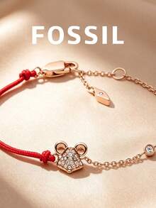 Fossil 品牌玫瑰金不鏽鋼鏈條手鍊，金屬手鍊、耳環，時尚優雅，適合女性，適用於各種節日 - 玫瑰金 - 查看 2
