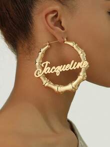 Personalized Name Bamboo Knot Earrings, Customized Earrings, Large Name Earrings, Women's Wife Name Earrings, Wedding, Engagement Gift, Elegant Bridesmaid Name Round Earrings, Stainless Steel Jewelry, Women's Earrings, Spring Jewelry, Anniversary, Birthday, Wedding Gift, Mother's Day Gift - Multicolor - View 5