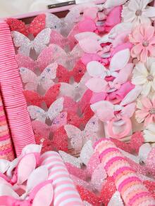 170pcs Girls Colorful Pink Set Sequin Butterfly/Fabric Artificial Flower Hair Clips Simple Basic Rabbit Ear Hair Ties Cute Princess Hair Bands High Elasticity Durable Non-Damaging Hair Ropes Hair Ties Suitable For Daily Use - Pink - View 3