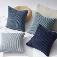 4件組 18x18英吋 沙發抱枕套 中性色 柔軟裝飾性抱枕套 鄉村風 適用於沙發、沙發床與客廳 - 藍色 - 查看 3