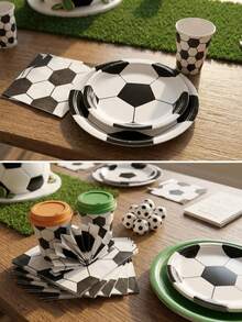 80 pièces Ensemble de vaisselle jetable pour fête de football avec assiettes, serviettes, gobelets en papier, décorations de fête pour fête d'anniversaire, fêtes de tailgate, barbecue, pique-nique, camping, rassemblement et événements, fournitures parfaites pour fête à thème sportif, décorations d'anniversaire - A - Voir 8