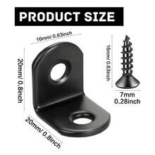 5/24/40pcs Black Stainless Steel L-Shaped Corner Bracket Set, 90 Degree Right Angle Bracket, Includes 10/48/80pcs Screws - A - View 2