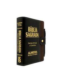 Bíblia Sagrada Letra Grande Botão Preta C/ Marrom C/ Harpa - Livro único - Visão 4