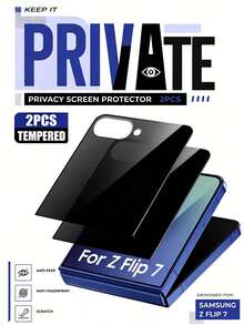 2pcs Privacy Anti-Peep Anti-Scratch Bubble-Free Tempered Glass Screen Protector For Phone Case, Compatible With Samsung Galaxy Z Flip 7 Z Flip 6 Z Flip 5 Z Flip 4 Phone Accessories - Black - View 7