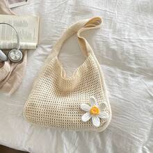 Casual Versatile Crochet Knit Large Capacity Shoulder Bag - Beige - View 5