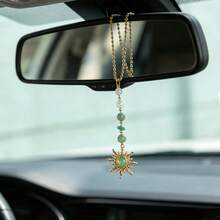1pc Car Rearview Mirror Hanging Ornament, Sun Crystal Beaded Pendant, Bag & Keychain Decorative Charm - Sun Ornament - View 4