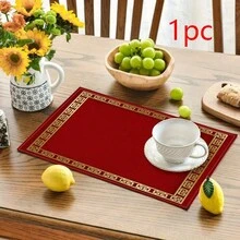 1/2/4/6/8入紅色餐墊，18"*12"(45*30cm)，2款金邊希臘回紋與純紅設計，100%聚酯纖維防水防污耐熱可機洗耐用桌墊，適用於居家、餐廳、B&B - 彩色 - 查看 14