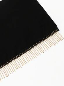 1PC Women's Solid Color Gold Tassel Niqab, Lightweight Breathable Tie-Up Black Fashion Versatile Face Mask - Black - Small Tassel Face Mask - View 9