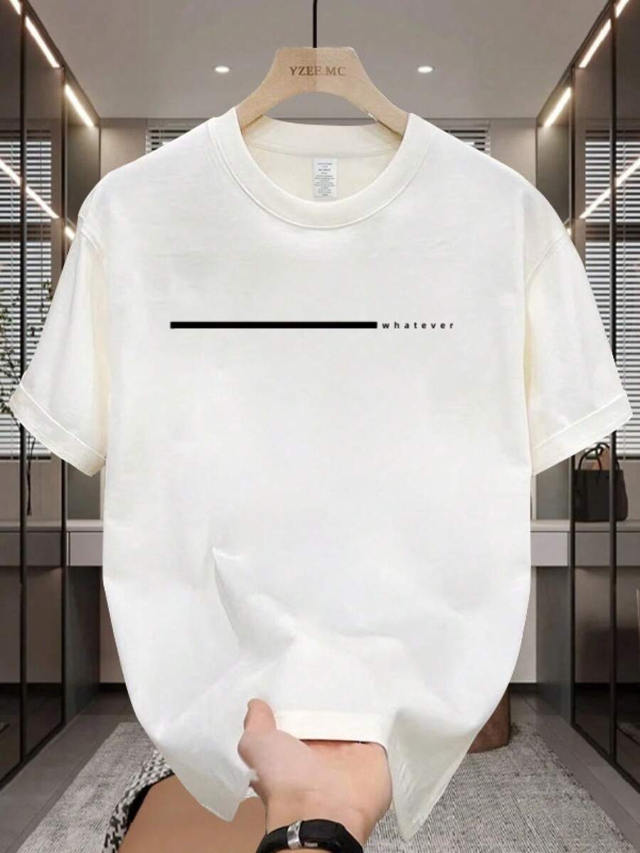 Men's Crew Neck, Short-Sleeved T-Shirt. Casual Style With Modern And Comfortable Prints. For Men And Women, Couple Style, Couple, Short-Sleeved T-Shirt With Print CMCF - 白色 5 - 查看 1