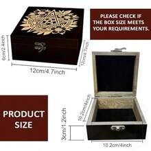 1 Pc Wooden Keepsake Storage Box Ritual Pentagrams Flower Pattern Square Pine Memory Box For Anniversary Jewelry Board Storage 12x12x6cm 4.72x4.72x2.36 Inches - 儀式五芒星花 - 查看 2