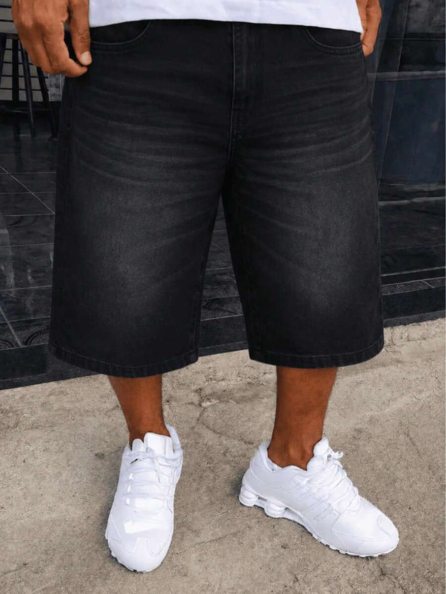 Dazzling Original Plus Size Balloon Denim Bermuda Shorts - Azul lavado oscuro - Ver 1