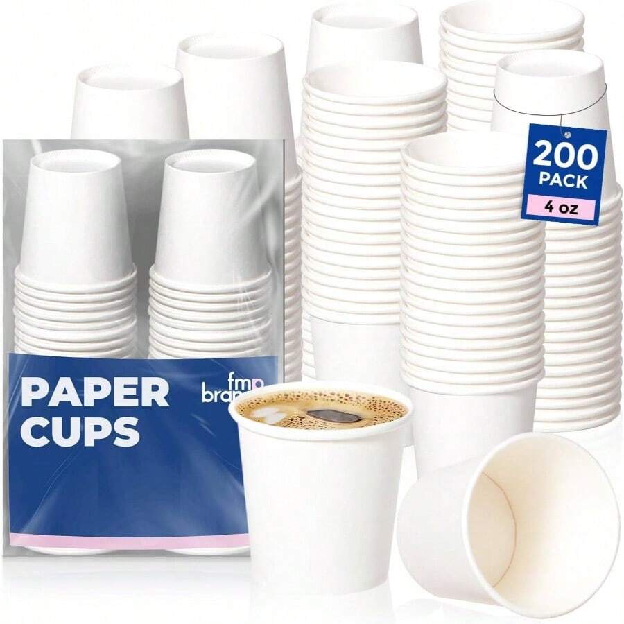 Paquete de 200 Tazas de papel blanco desechables de 4 onzas, taza de porcin de muestras multiusos para caf, expreso, cortado, agua, t y jugo, apta para alimentos - 118,29 ml + Blanco + 200 - Ver 1