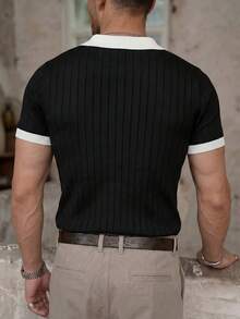ALTZTAR Men's Commuter Contrast Collar Ribbed Knit Sweater, Casual Fashion Suitable For Outdoor Wear - Black - View 3
