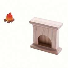 Miniature Realistic White & Black / Natural Wood Fireplace + Flame Ornament Set Model, Miniature Home Living Room Scene Decoration Accessories, DIY Photography Props, Collection Gift For Hobbyists And Enthusiasts - Multicolor - View 8