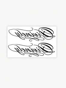 1 pieza Pegatina de tatuaje temporal con patrón simétrico de escritura retro en inglés "Divinely", diseño de tatuaje simulado, adecuado para viajes, festivales de música, juegos, regalos de graduación, dura de 3 a 5 días - Negro - Ver 4