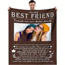 Custom Best Friend Photo Throw Blanket Personalized Friendship Gift – Lodge Style Flannel Fleece, All-Season Digital Print Cozy Blanket With Occasion Theme, Polyester, - Style 1 - View 2