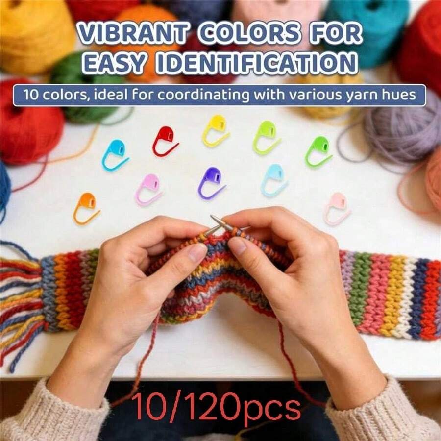 120 piezas Marcadores de punto de ganchillo con caja de almacenamiento, adecuados para tejer, ganchillo y manualidades de costura (10 colores aleatorios) - agujas de ganchillo - Ver 1