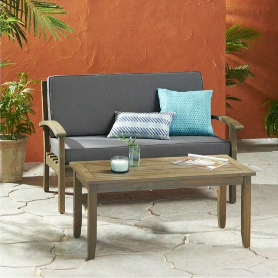 PEYTON LOVE SOFA + COFFEE TABLE - GRIS OSCURO + Madera De Acacia1 - View 1