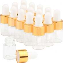 4/6/10/20/30/50入 透明玻璃精油滴管瓶 迷你1ml/2ml/3ml 香水滴瓶 化妝品試用小瓶 金色瓶蓋附白色乳膠 - 彩色 - 查看 9