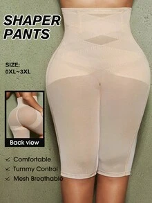 1pc Plus Size Women's Shaping Panties, Abdominal Compression, Waist Shaping, Butt Lifting, Double Layer Cross Design, Hollow Mesh Lingerie For Women, Halloween - Apricot - View 5