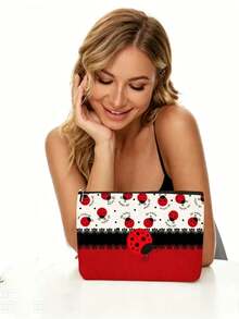 3pcs/1pc Ladybug Print Makeup Bag, Zipper Linen Material, Ladybug Pattern, Suitable For Home Daily Use, Gift, Business Trip And Leisure Travel - Multicolor - View 5