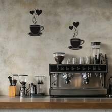 1PC 20*30cm 2D Coffee Cup & Heart-Shaped Steam Pattern Wall Sticker, Removable Black Silhouette Wall Decal, Suitable For Kitchen Coffee Bar Decor - Multicolor - View 5