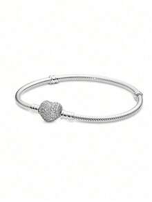 1pc Original S925 Sterling Silver Popular Bow Snake Bone Combination Bracelet Suitable For Girls Daily Wear Bracelet Jewelry DIY, Fashion Jewelry Gift - Silver - View 13