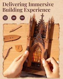 Robotime Rolife 3D Puzzle Twin Towers Cathedral, Wooden Puzzle For Adults, 111-Piece Model Kit, 2 Hours Assembly Time, Collectible Home Decor - TGA01 - View 6