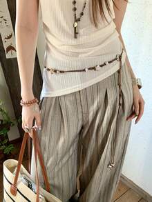 1pc Coffee Brown Polyester Bohemian Beaded Star Decor Waist Rope For Women - Coffee - View 3