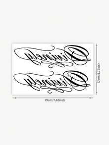 1 pieza Pegatina de tatuaje temporal con patrón simétrico de escritura retro en inglés "Divinely", diseño de tatuaje simulado, adecuado para viajes, festivales de música, juegos, regalos de graduación, dura de 3 a 5 días - Negro - Ver 2