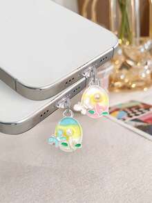 Pearl Butterfly Flower Phone Dust Plug, Painting Style Phone Charging Port Decor Unique Accessory, Anti-Lost Pendant Compatible With All Phone Models - Multicolor - View 4