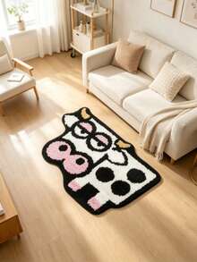 1pc Soft Fluffy Cow Shaped Rug, Pink Bedroom Decor, Small Rug, Carpet, Home Decor, Living Room Rug, Living Room Small Rug, Bedroom Rug, Living Room Home Decor, Outdoor Rug, Washable Rug - Multicolor 3 - View 3