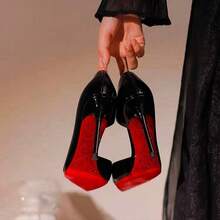 Women's Shoes 2026 Summer High-End Black Patent Leather Red Sole High Heels For Women, Elegant And Sophisticated Single Shoes - 黑色[7公分高訂版] - 查看 7