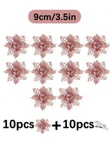 1件/10件/20件 玫瑰金亮面鏤空網格聖誕花夾飾，聖誕花環、聖誕樹花卉裝飾，適用於新年聖誕派對、聖誕樹裝飾與節日派對裝飾 - 玫瑰金 - 查看 12
